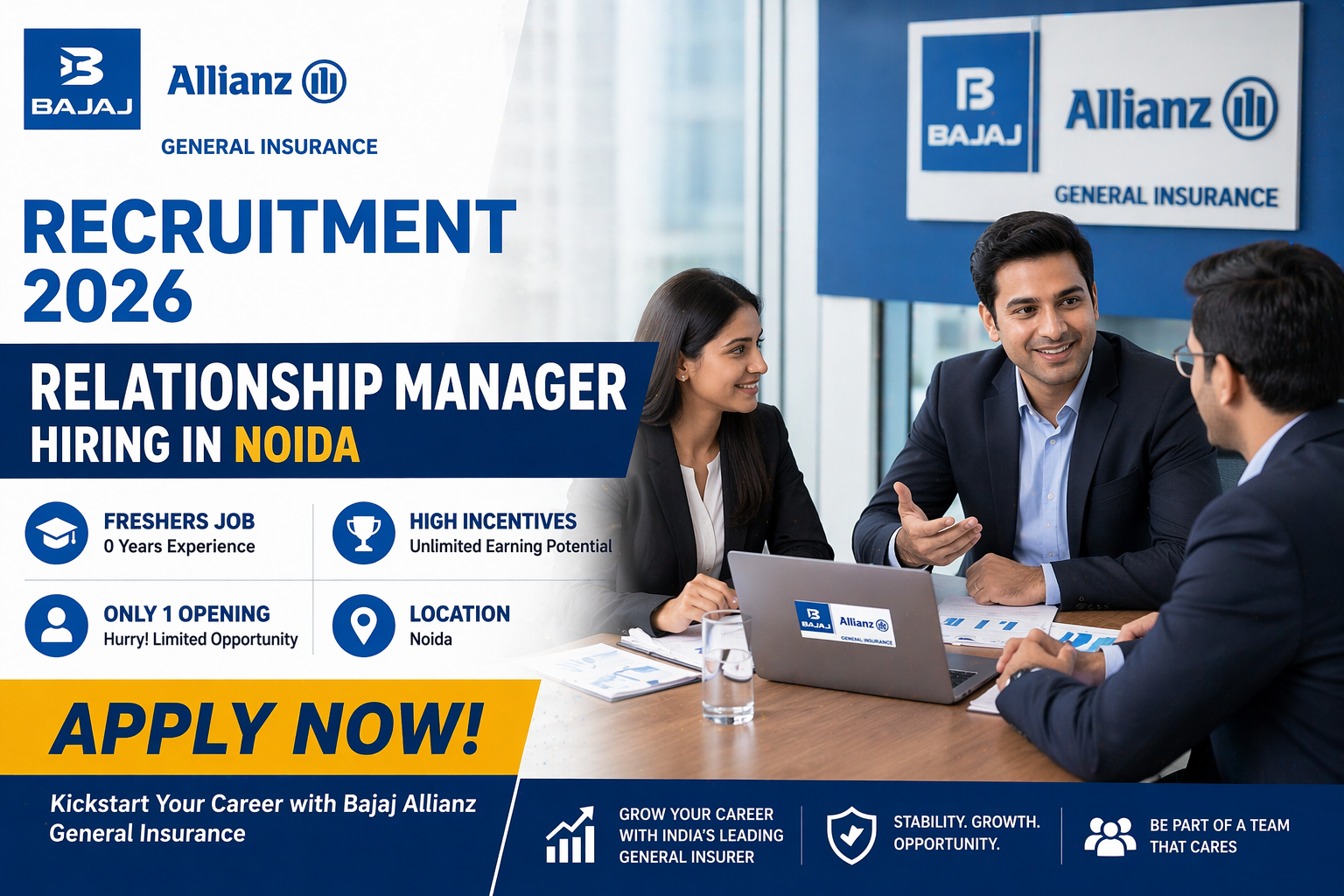 Bajaj General Insurance Recruitment 2026: Relationship Manager Hiring in Noida | Freshers Job | 0 Years Experience | High Incentives | Only 1 Opening – Apply Now