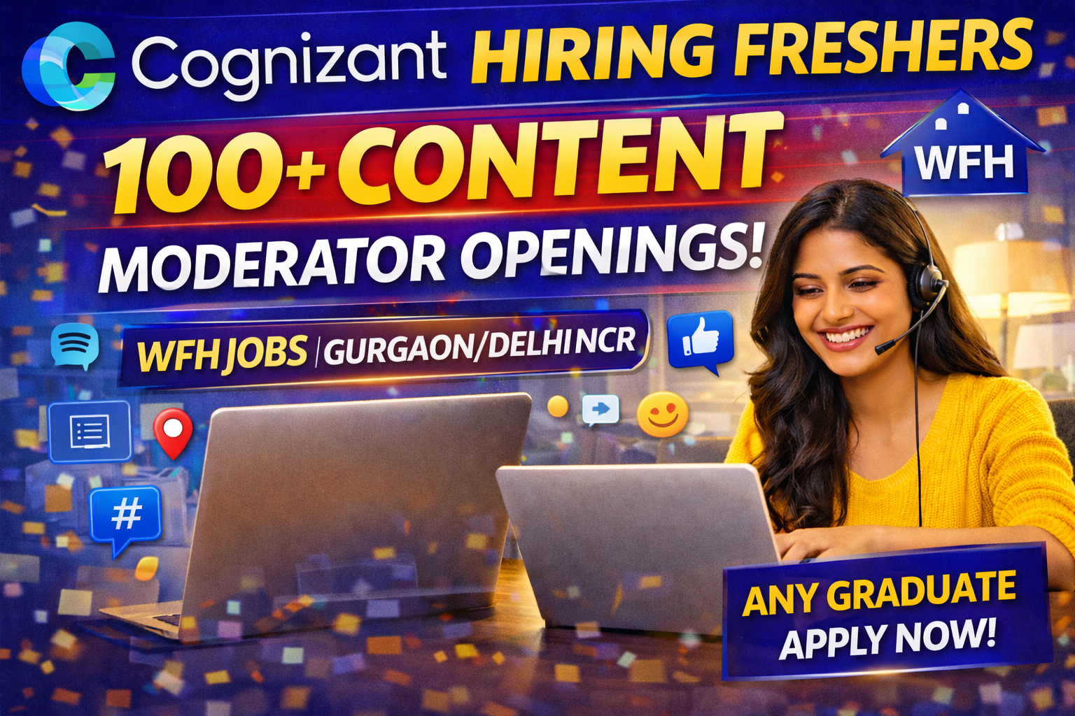 Cognizant Hiring Freshers 2026: 100+ Content Moderator Vacancies in Indore (WFH) | Any Graduate | Day Shift – Apply Now
