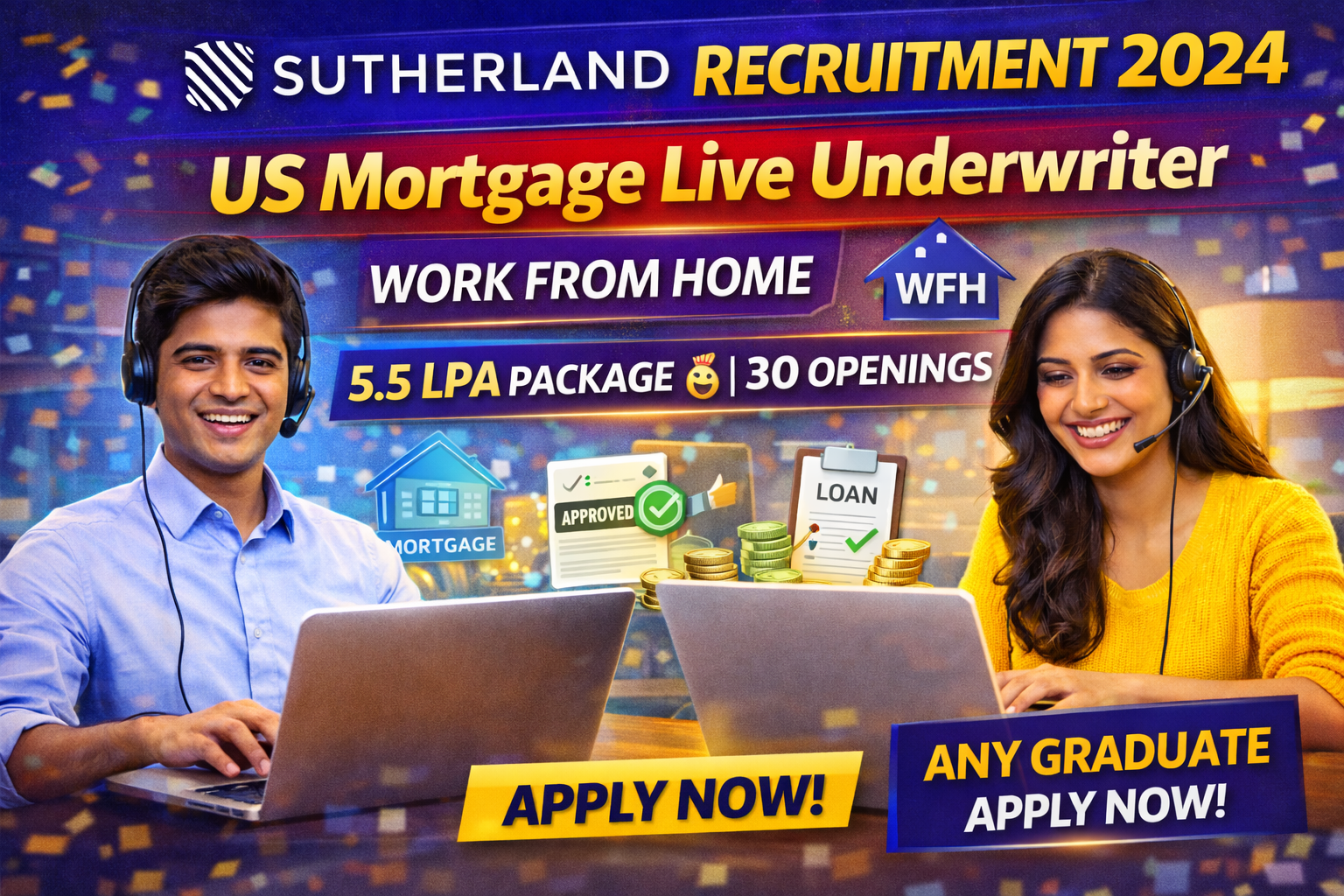 Sutherland Recruitment 2026: US Mortgage Live Underwriter | Work From Home | 5.5 LPA Package | 30 Openings – Apply Now