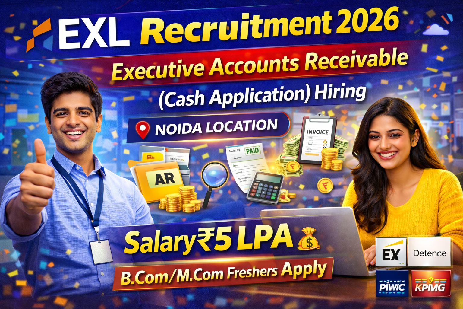 EXL Recruitment 2026: Executive Accounts Receivable (Cash Application) Hiring | Noida Location | B.Com/M.Com Freshers Apply